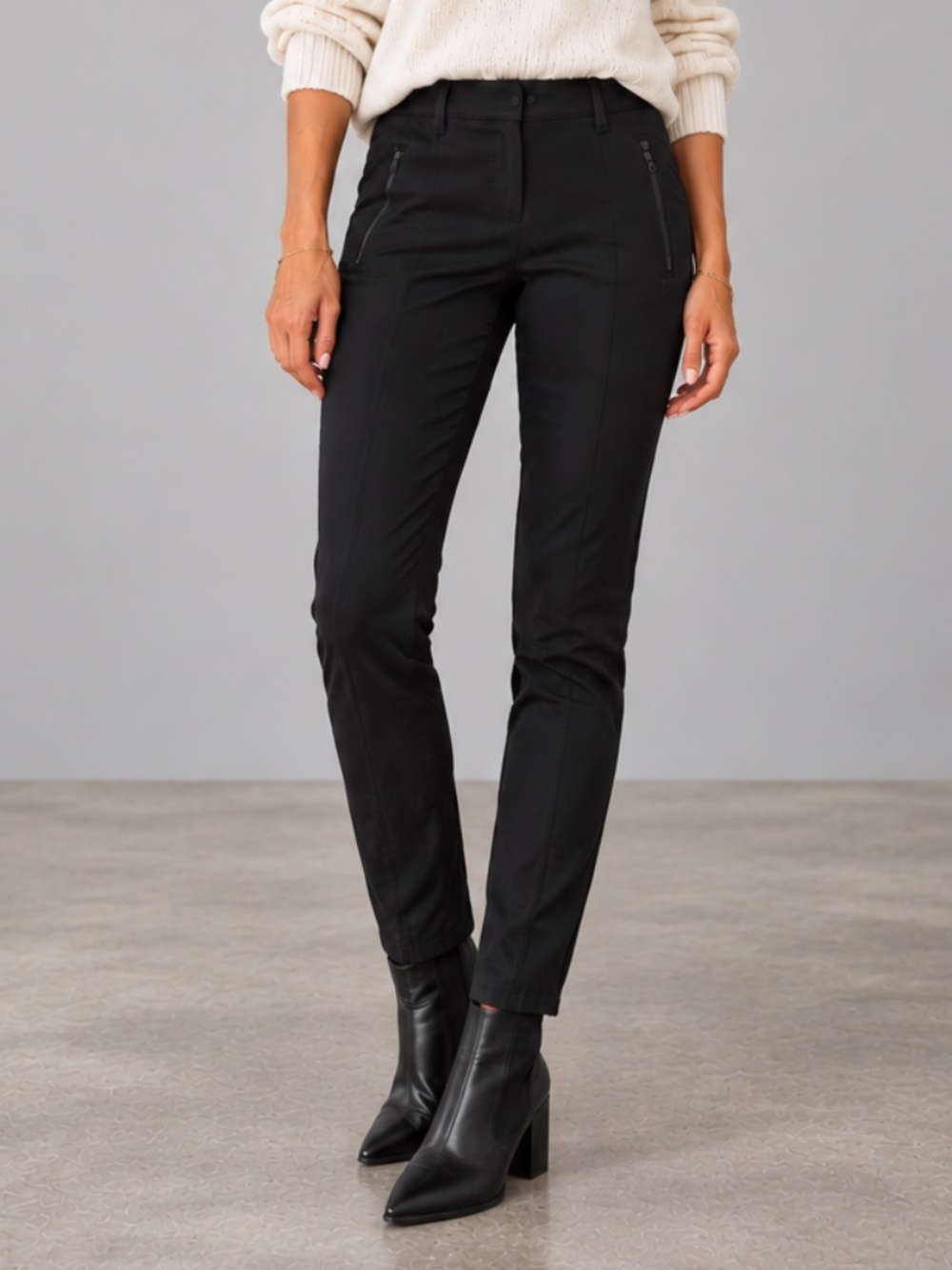 THEORY Black Estela New Recovery Stretch Skinny Pants Front Seam Zip Pockets 6
